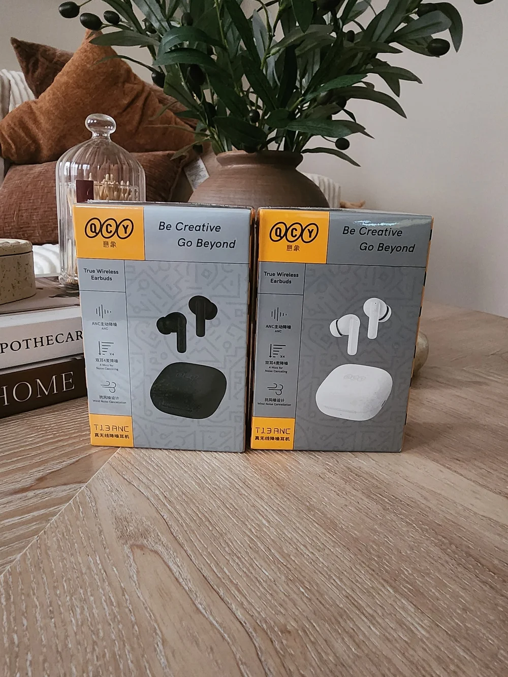 QCY T13 ANC Active Noise Cancelling Wireless Earbuds, White-Black